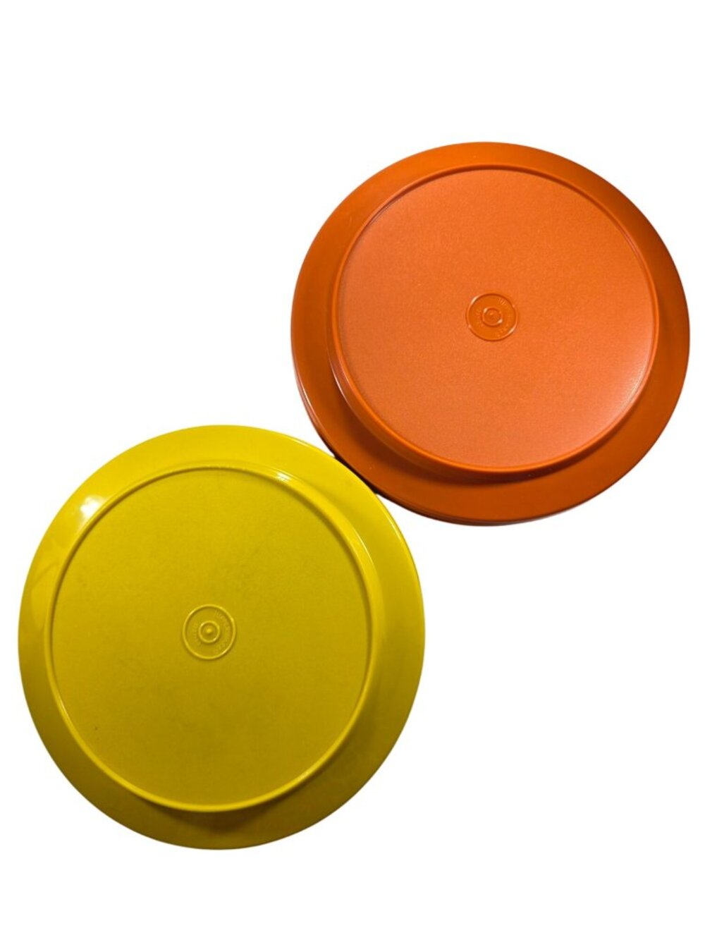 Vtg Tupperware Orange Yellow 8-Inch Serving Bowls and Lids Plastic Made In USA